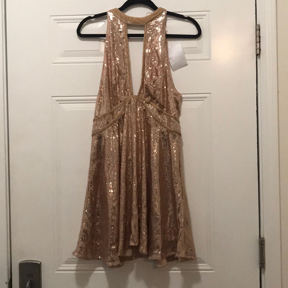 FREE PEOPLE NWT gold sequin cocktail dress